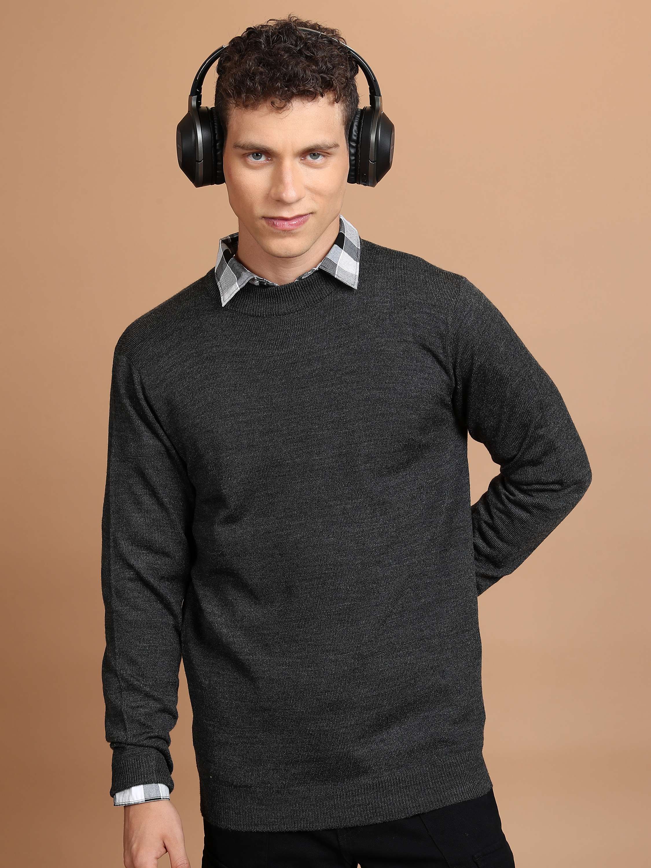 Highlander Men Grey Round Neck Pullover Sweater - Grey - Image 1