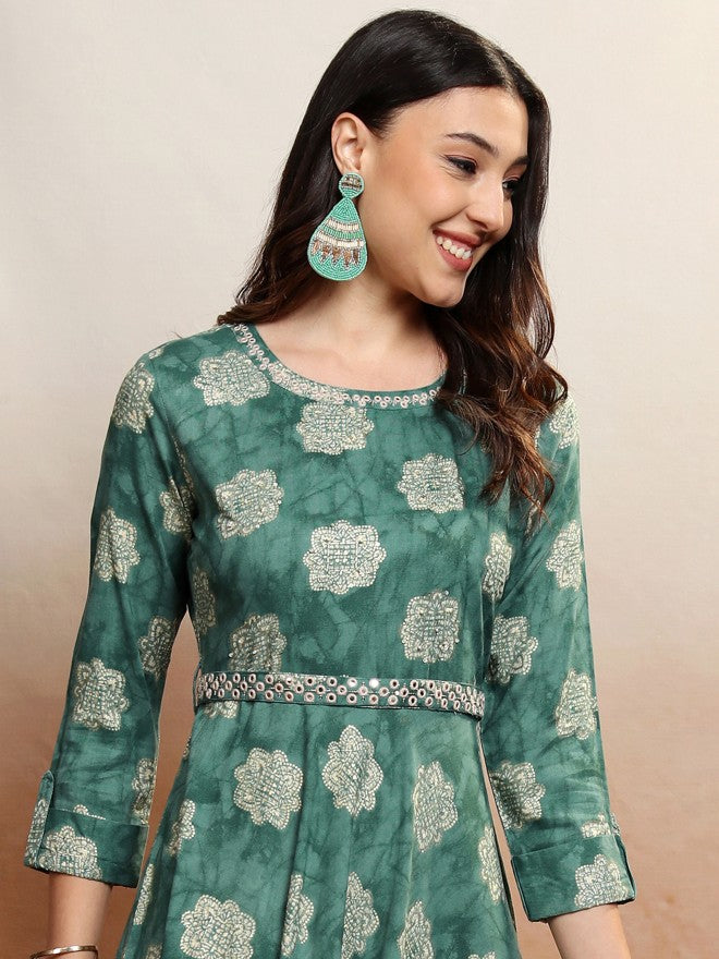 Vishudh Women Green Embroidered Maxi Dress - Green - Image 1