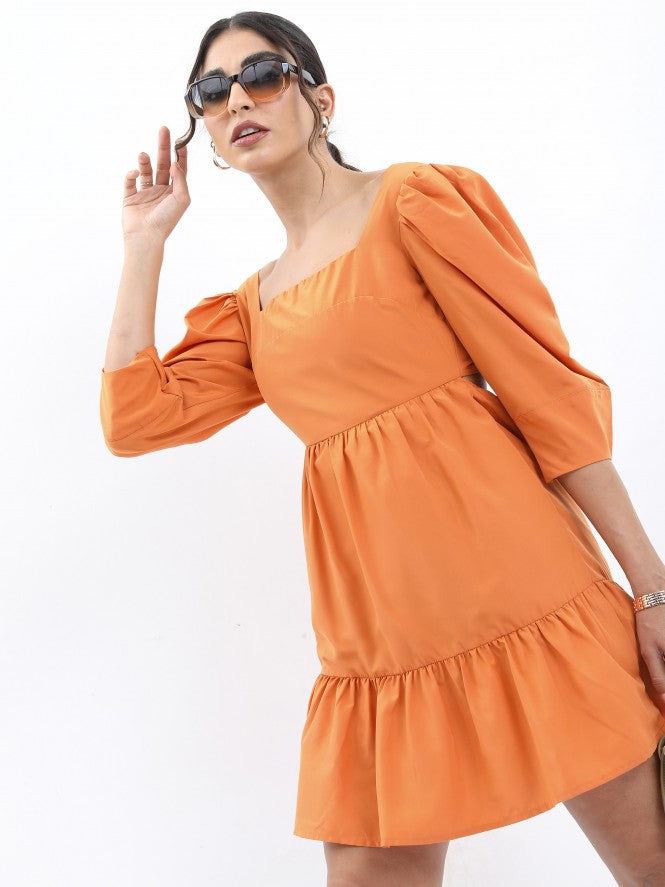 Tokyo Talkies Women Orange Solid Drop-Waist Dress - Orange - Image 1