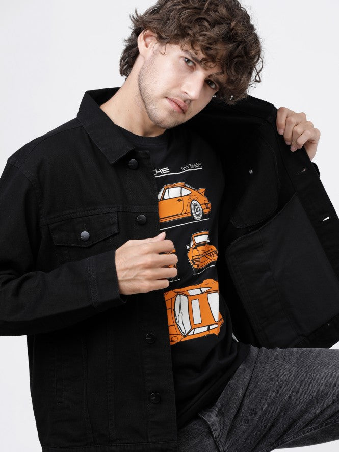 Black Trucker Fit Denim Jacket - Black - Image 2