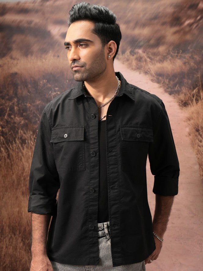Highlander Men Black Slim Fit Solid Casual Shirt - Black - Image 1