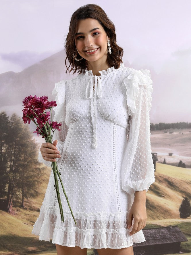 Tokyo Talkies Women Bright White Printed Drop-Waist Dress - White - Image 1