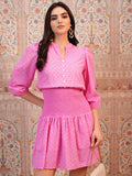Self Design Fit and Flare Dress - Pink - Image 1