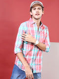 Highlander Men Pink Checked Slim Fit Casual Shirt - Pink - Image 1
