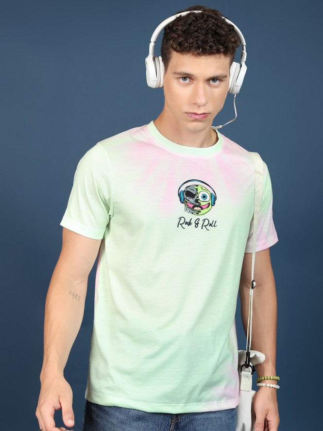 Highlander Men Lime Green/Pink Printed Oversized Fit T-Shirt - Green - Image 1