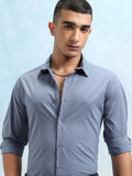 Highlander Men Blue Solid Slim Fit Casual Shirt - Blue - Image 1