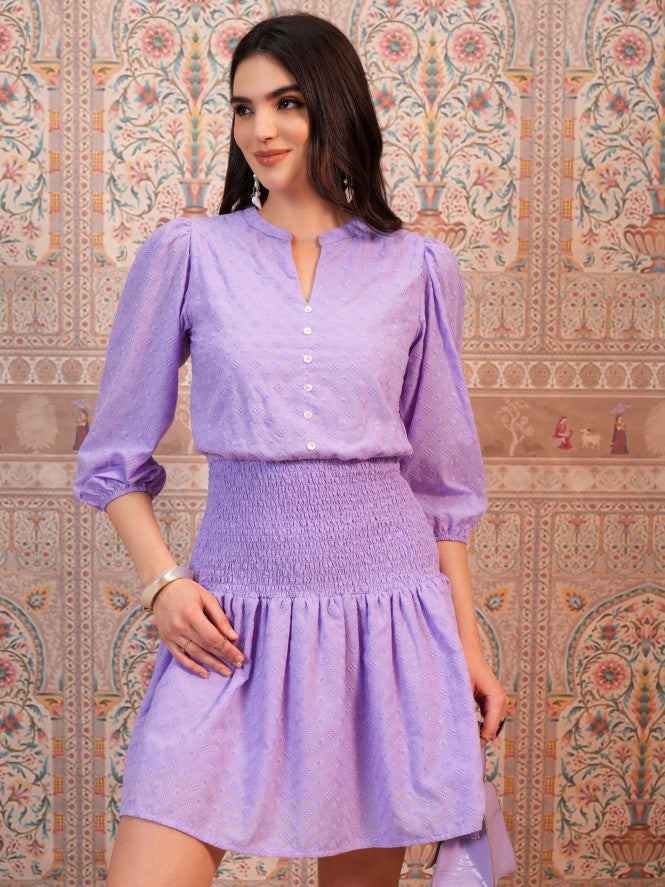Self Design Fit and Flare Dress - Lavender - Image 1