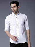 Mens White Slim Fit Checked Casual Shirt - White - Image 1