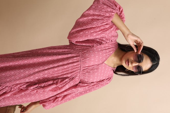 Tokyo Talkies Women Rose Self Design Wrap Dress - Rose - Image 6