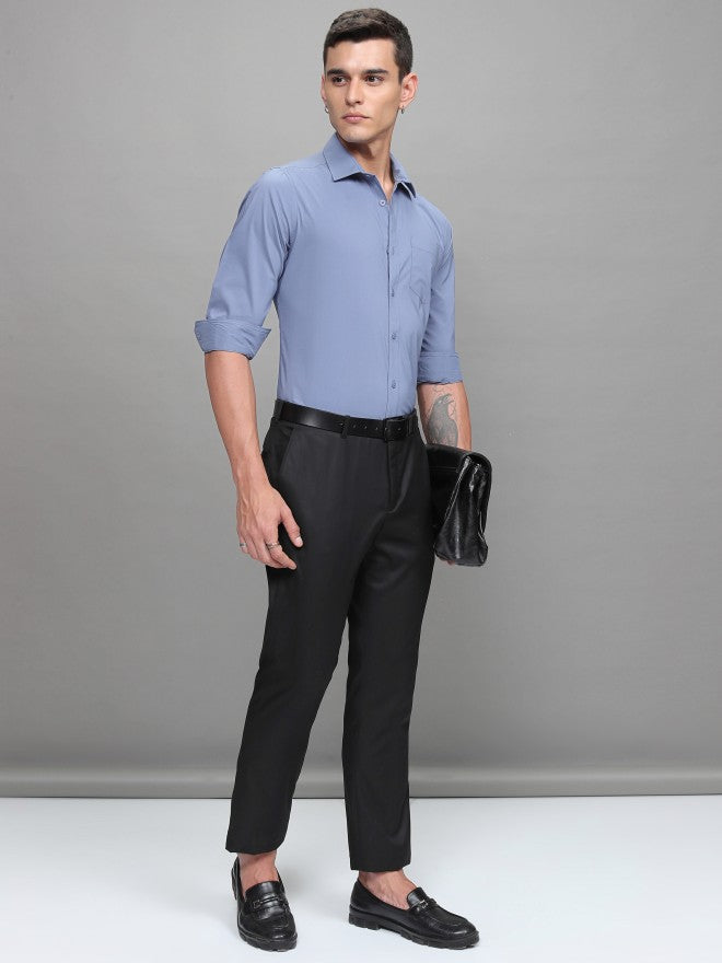 Highlander Men Blue Soft Stretch Solid Multi Occation Slim Fit Shirt - Blue - Image 2