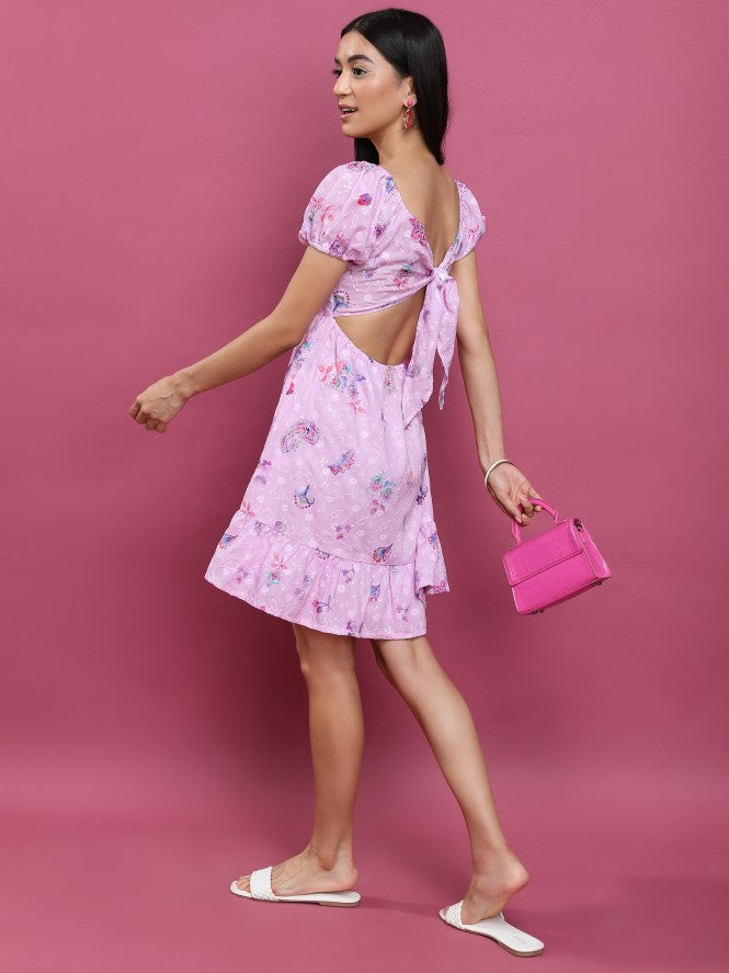 Vishudh Women Pink Printed A-Line Dress - Pink - Image 2