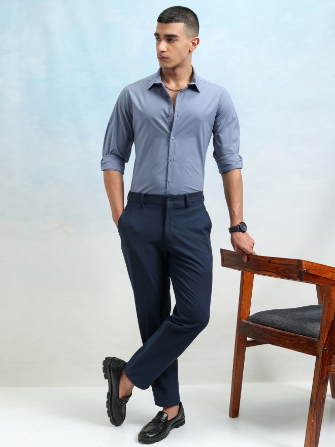 Highlander Men Blue Solid Slim Fit Casual Shirt - Blue - Image 2