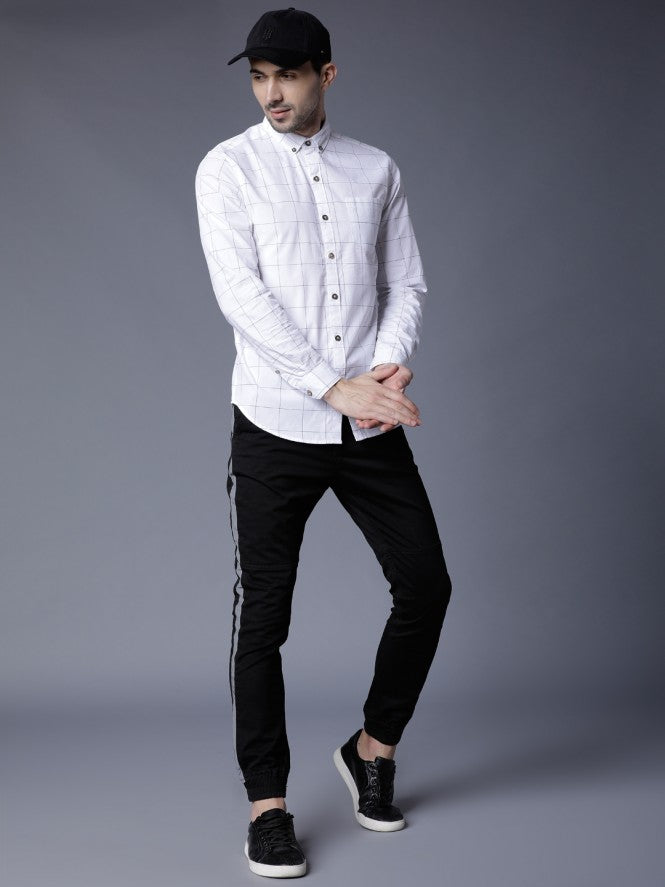 Mens White Slim Fit Checked Casual Shirt - White - Image 2