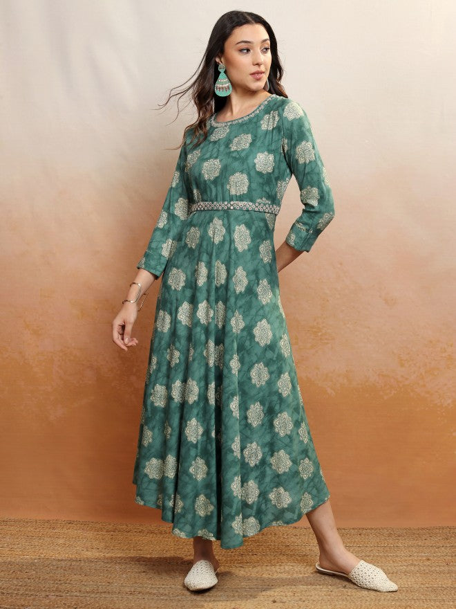 Vishudh Women Green Embroidered Maxi Dress - Green - Image 2