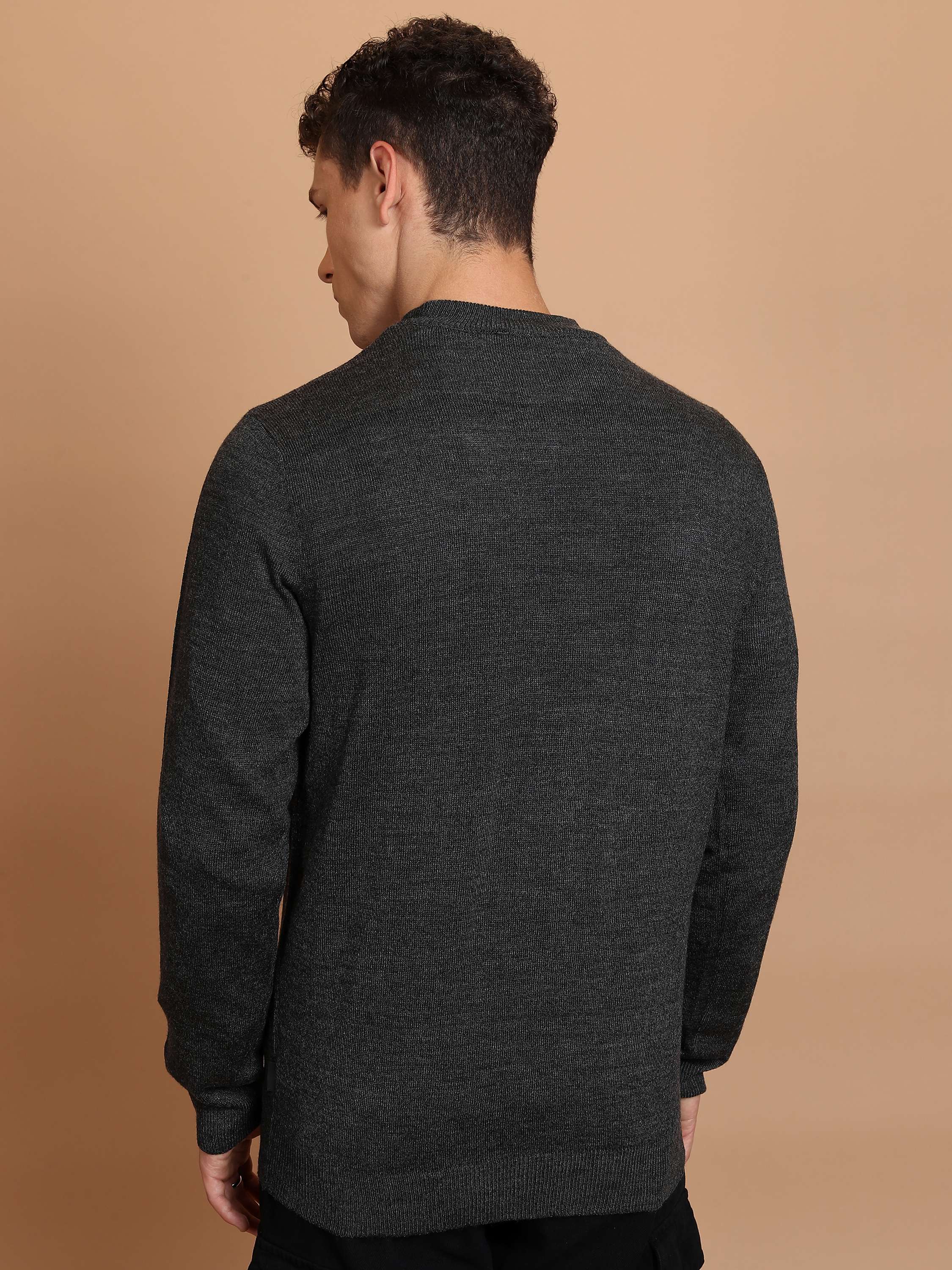Highlander Men Grey Round Neck Pullover Sweater - Grey - Image 3