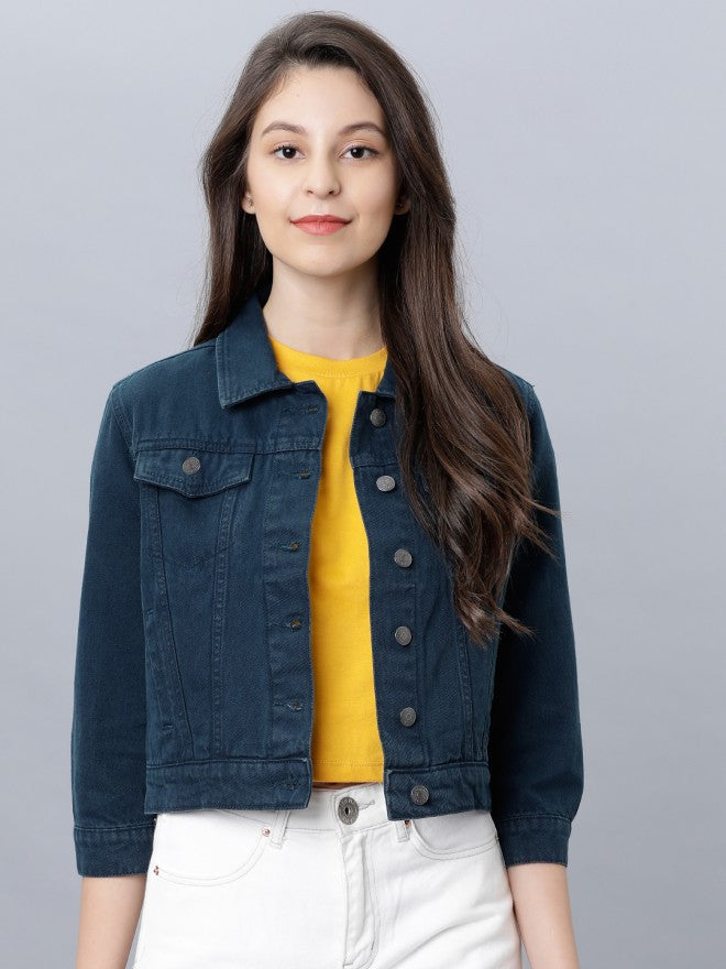 Tokyo Talkies Women Green Denim Jacket - Green - Image 1