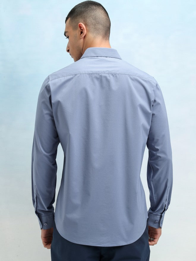 Highlander Men Blue Solid Slim Fit Casual Shirt - Blue - Image 3