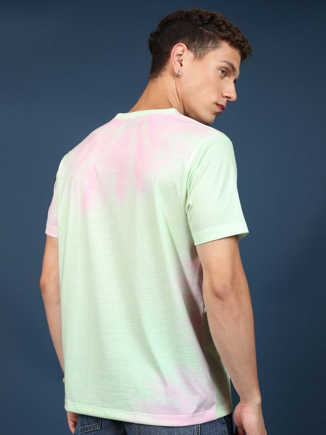 Highlander Men Lime Green/Pink Printed Oversized Fit T-Shirt - Green - Image 3