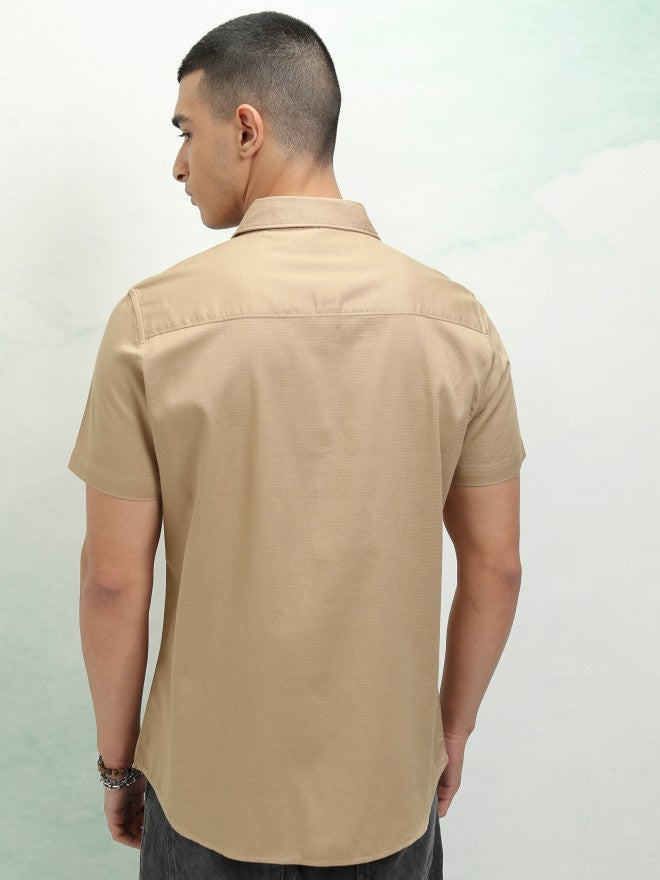 Highlander Men Beige Textured Regular Fit Casual Shirt - Beige - Image 3