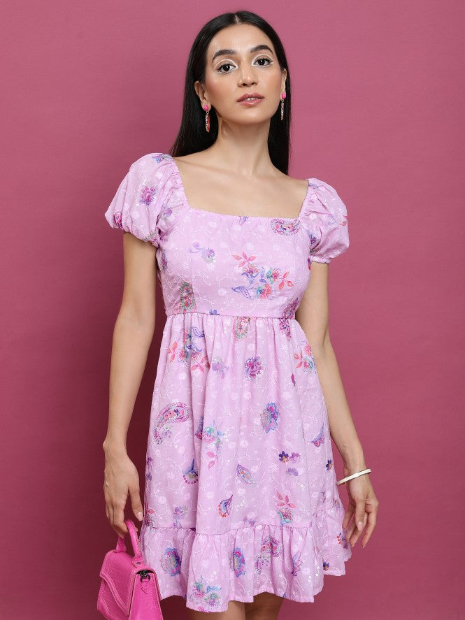 Vishudh Women Pink Printed A-Line Dress - Pink - Image 3