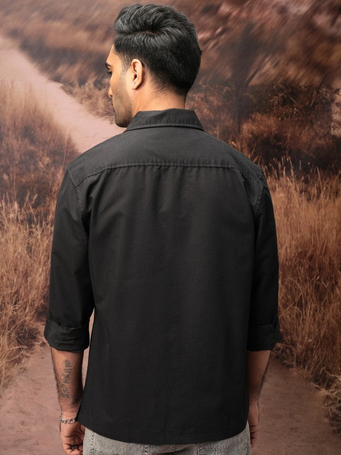 Highlander Men Black Slim Fit Solid Casual Shirt - Black - Image 3