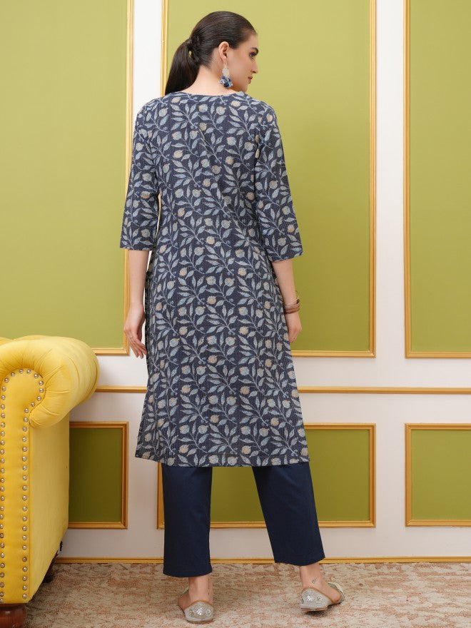 Vishudh Women Blue Printed Straight Kurta - Blue - Image 3