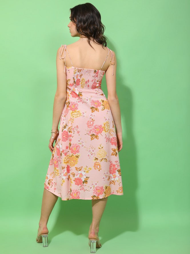 Tokyo Talkies Women Pink Printed Fit And Flare Dress - Pink - Image 3