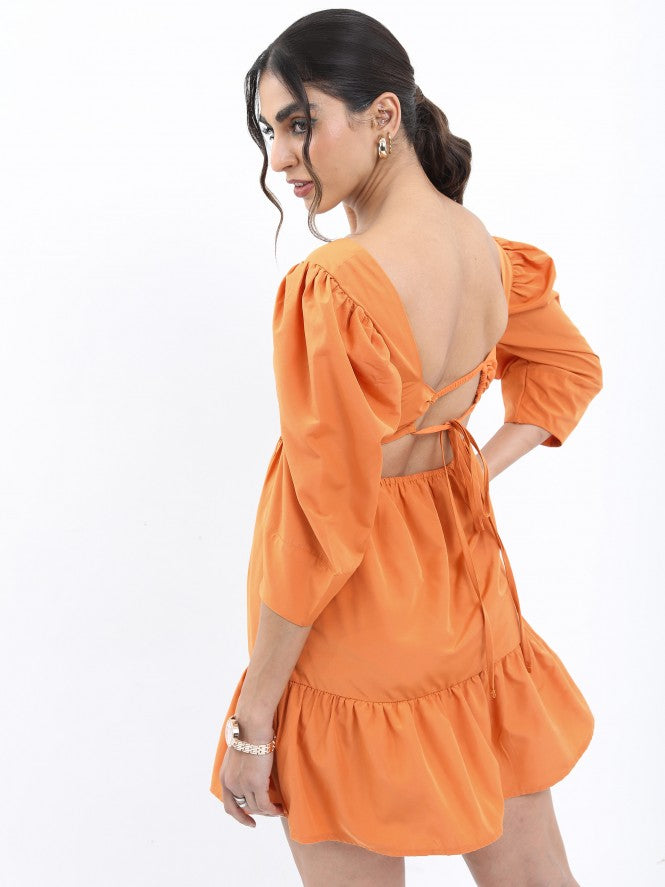 Tokyo Talkies Women Orange Solid Drop-Waist Dress - Orange - Image 3