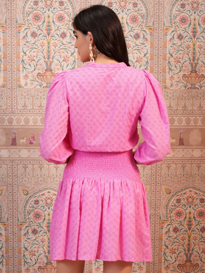 Self Design Fit and Flare Dress - Pink - Image 3