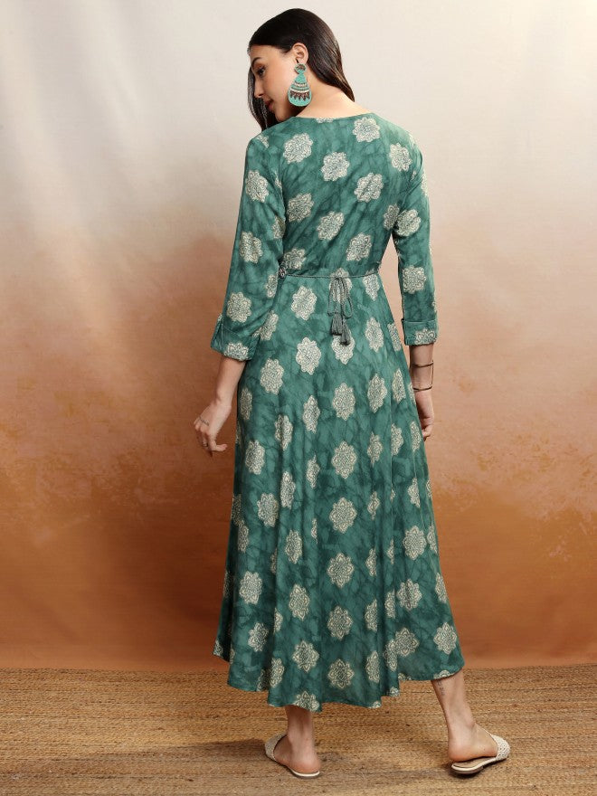 Vishudh Women Green Embroidered Maxi Dress - Green - Image 3