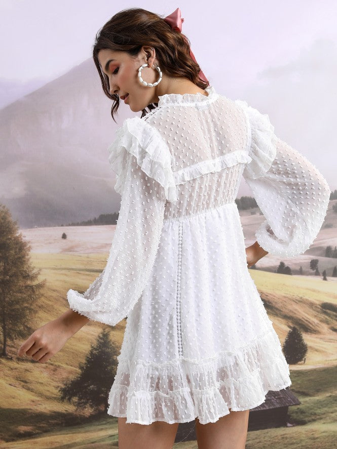 Tokyo Talkies Women Bright White Printed Drop-Waist Dress - White - Image 3