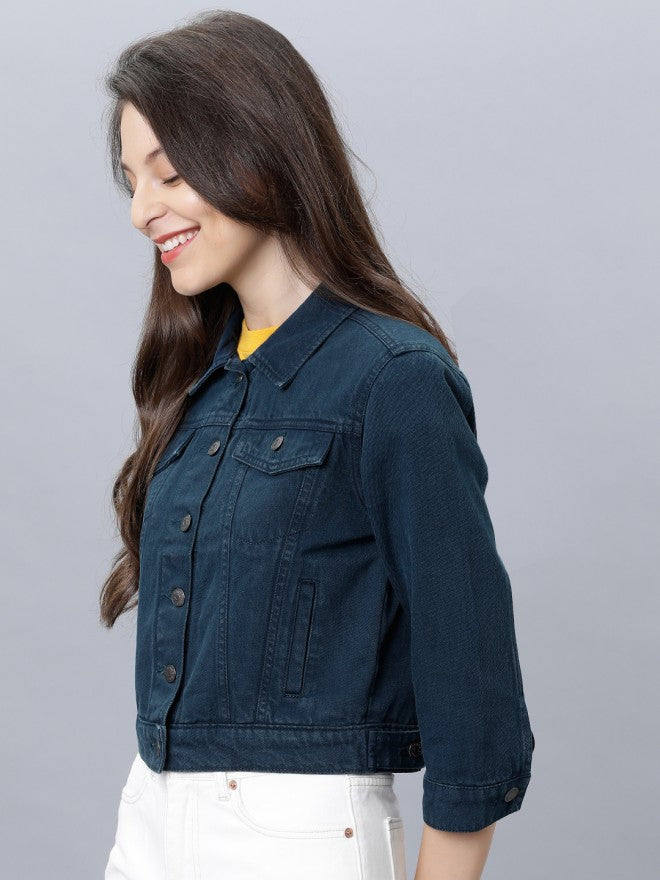 Tokyo Talkies Women Green Denim Jacket - Green - Image 2