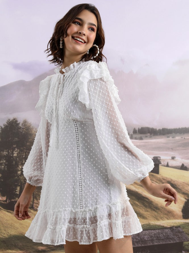 Tokyo Talkies Women Bright White Printed Drop-Waist Dress - White - Image 4
