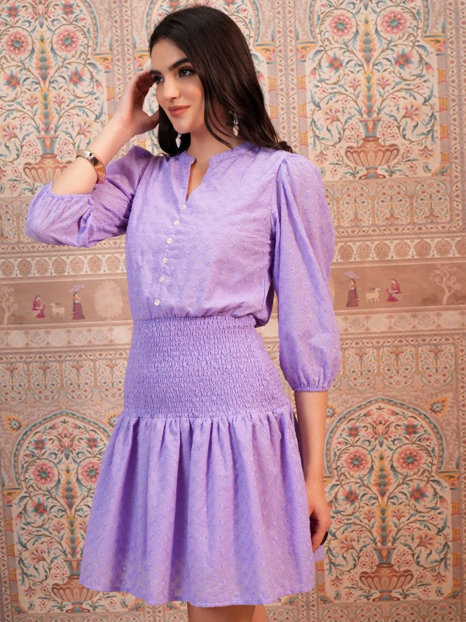 Self Design Fit and Flare Dress - Lavender - Image 4