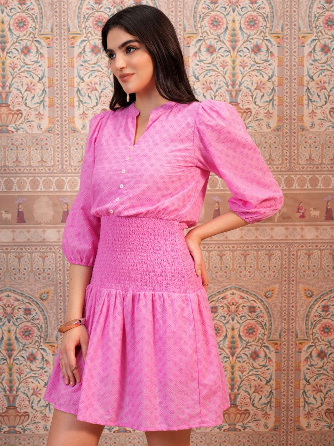 Self Design Fit and Flare Dress - Pink - Image 4