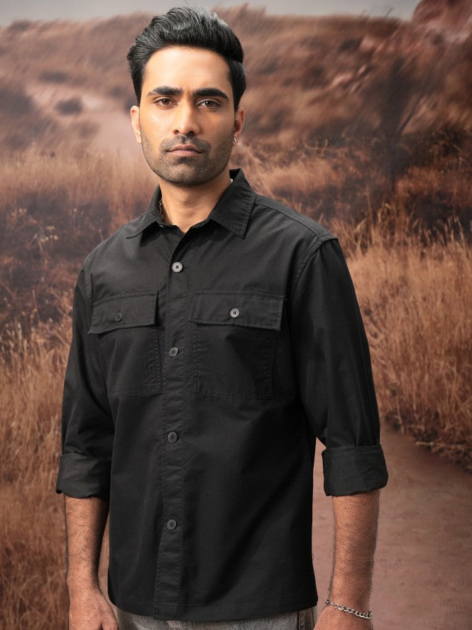 Highlander Men Black Slim Fit Solid Casual Shirt - Black - Image 4