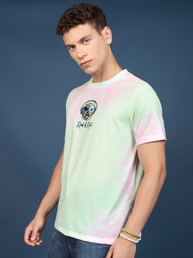 Highlander Men Lime Green/Pink Printed Oversized Fit T-Shirt - Green - Image 4