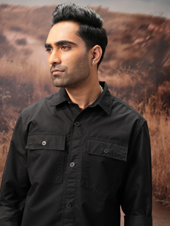 Highlander Men Black Slim Fit Solid Casual Shirt - Black - Image 5