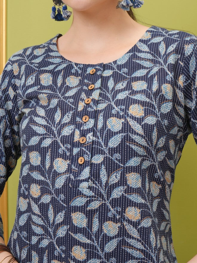 Vishudh Women Blue Printed Straight Kurta - Blue - Image 5