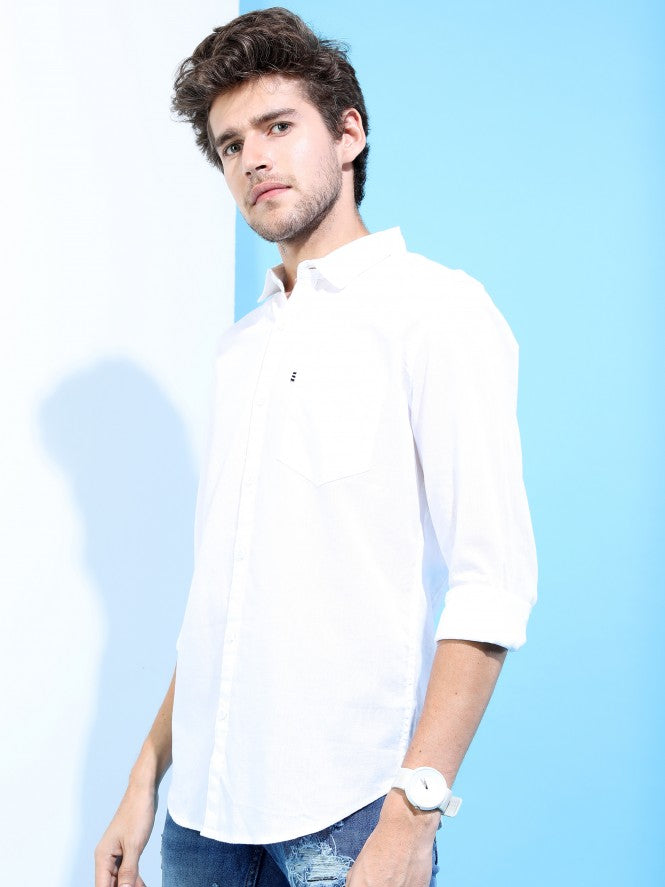 Mens White Slim Fit Solid Casual Shirt - White - Image 5