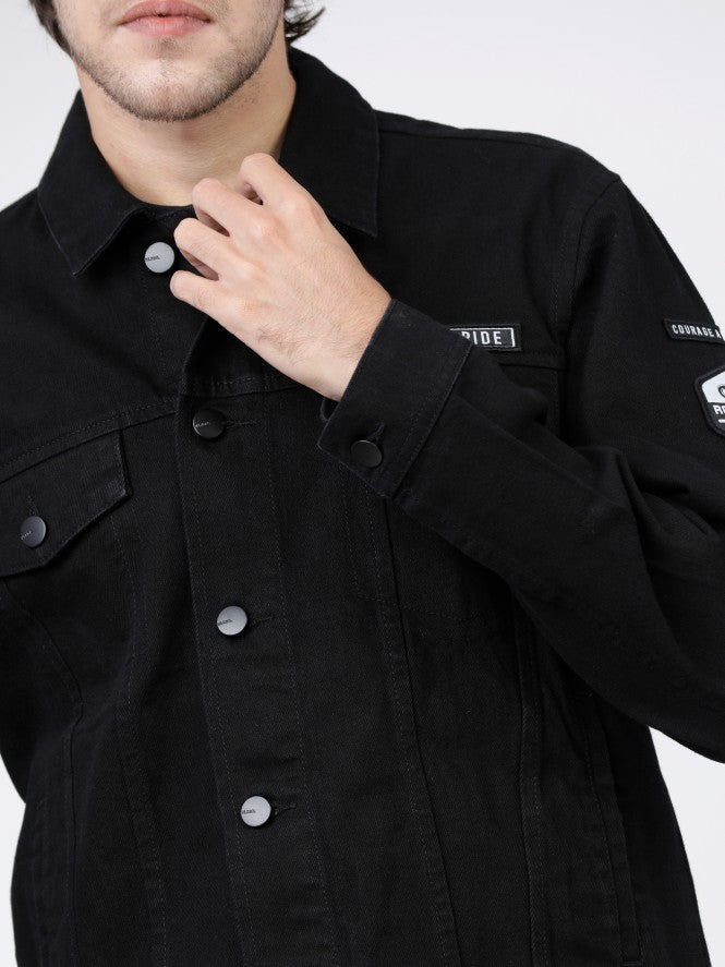 Black Trucker Fit Denim Jacket - Black - Image 6
