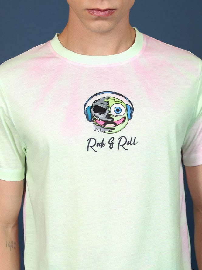 Highlander Men Lime Green/Pink Printed Oversized Fit T-Shirt - Green - Image 5