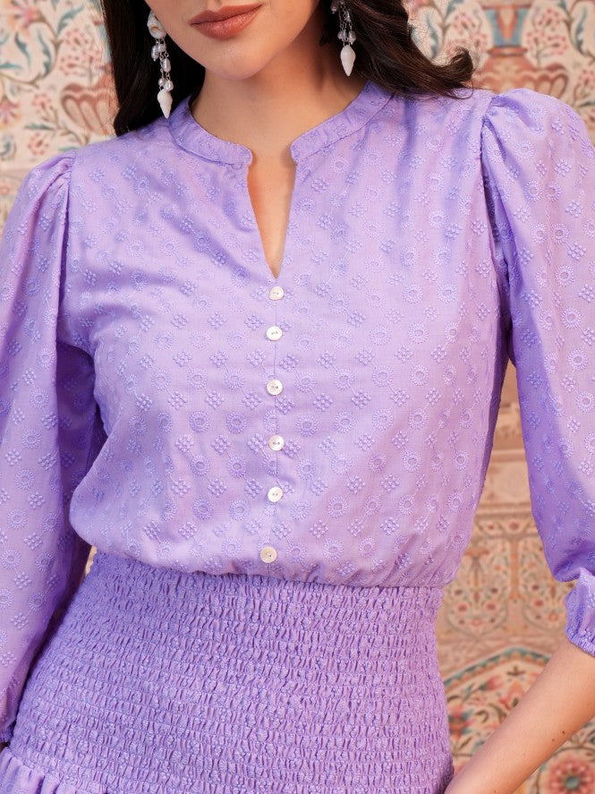 Self Design Fit and Flare Dress - Lavender - Image 5