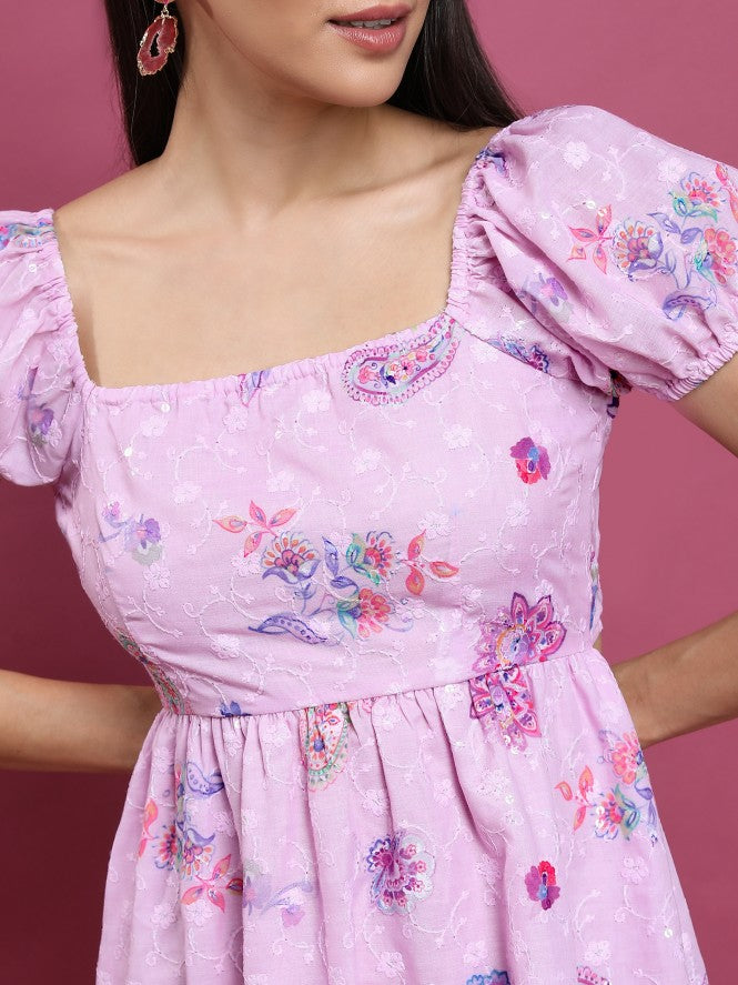 Vishudh Women Pink Printed A-Line Dress - Pink - Image 5