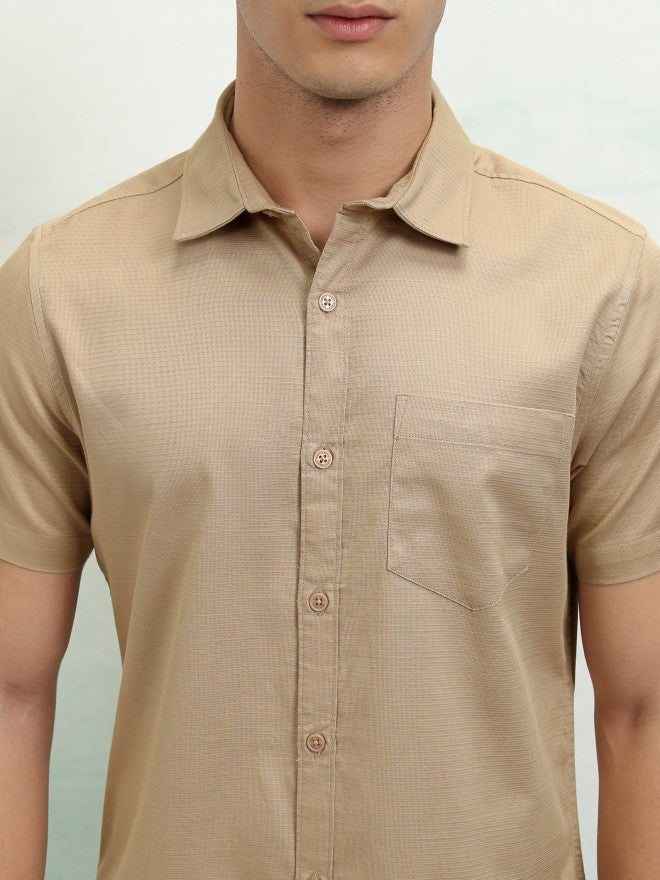 Highlander Men Beige Textured Regular Fit Casual Shirt - Beige - Image 5