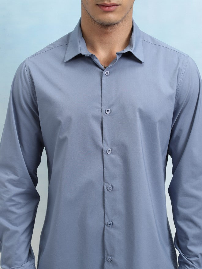 Highlander Men Blue Solid Slim Fit Casual Shirt - Blue - Image 5