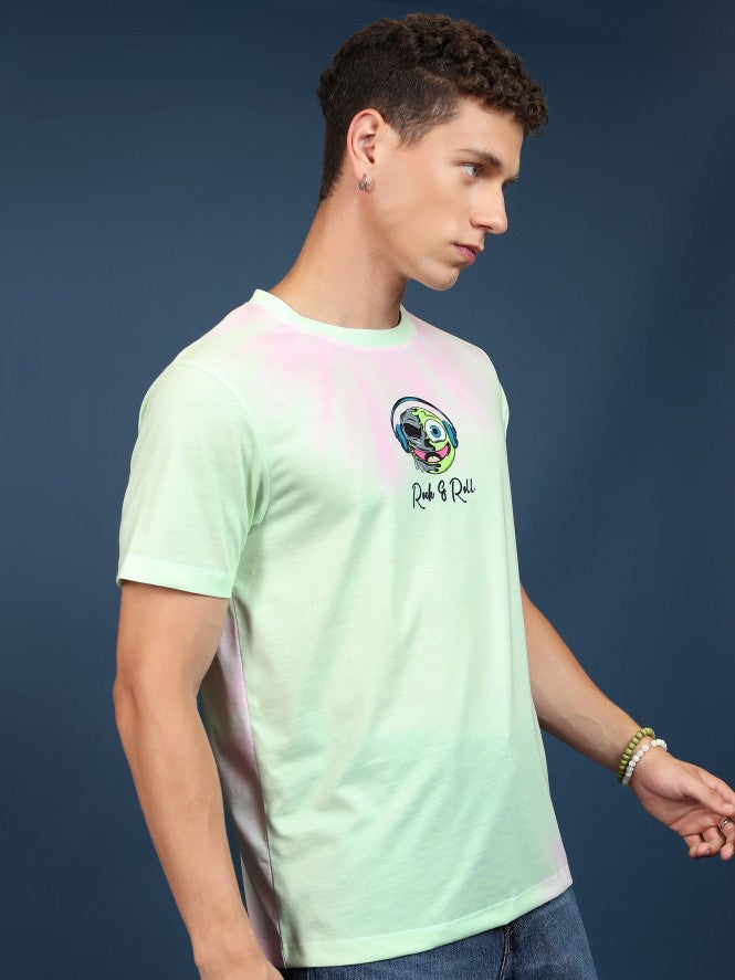 Highlander Men Lime Green/Pink Printed Oversized Fit T-Shirt - Green - Image 6