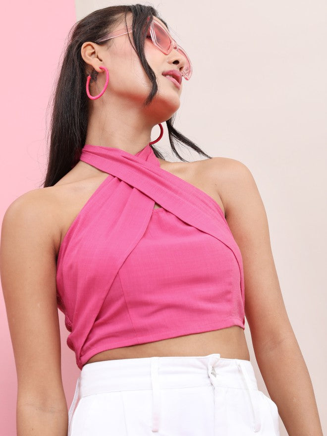 Tokyo Talkies Women Pink Solid Regular Top - Pink - Image 6