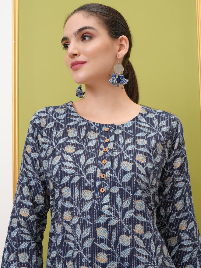 Vishudh Women Blue Printed Straight Kurta - Blue - Image 6