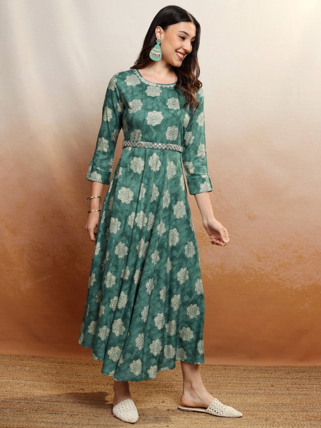 Vishudh Women Green Embroidered Maxi Dress - Green - Image 6